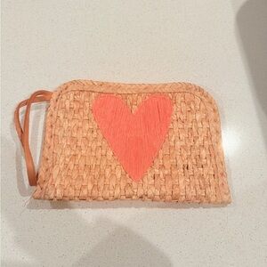 Straw Clutch with Pink Heart